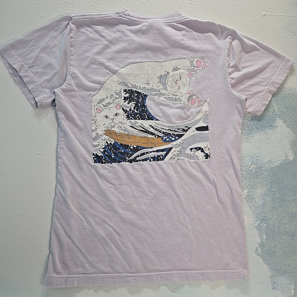 Ripndip Lord Nermal Mens‎ Small T Shirt Lavender Great Wave Of Nerm Graphic Tee